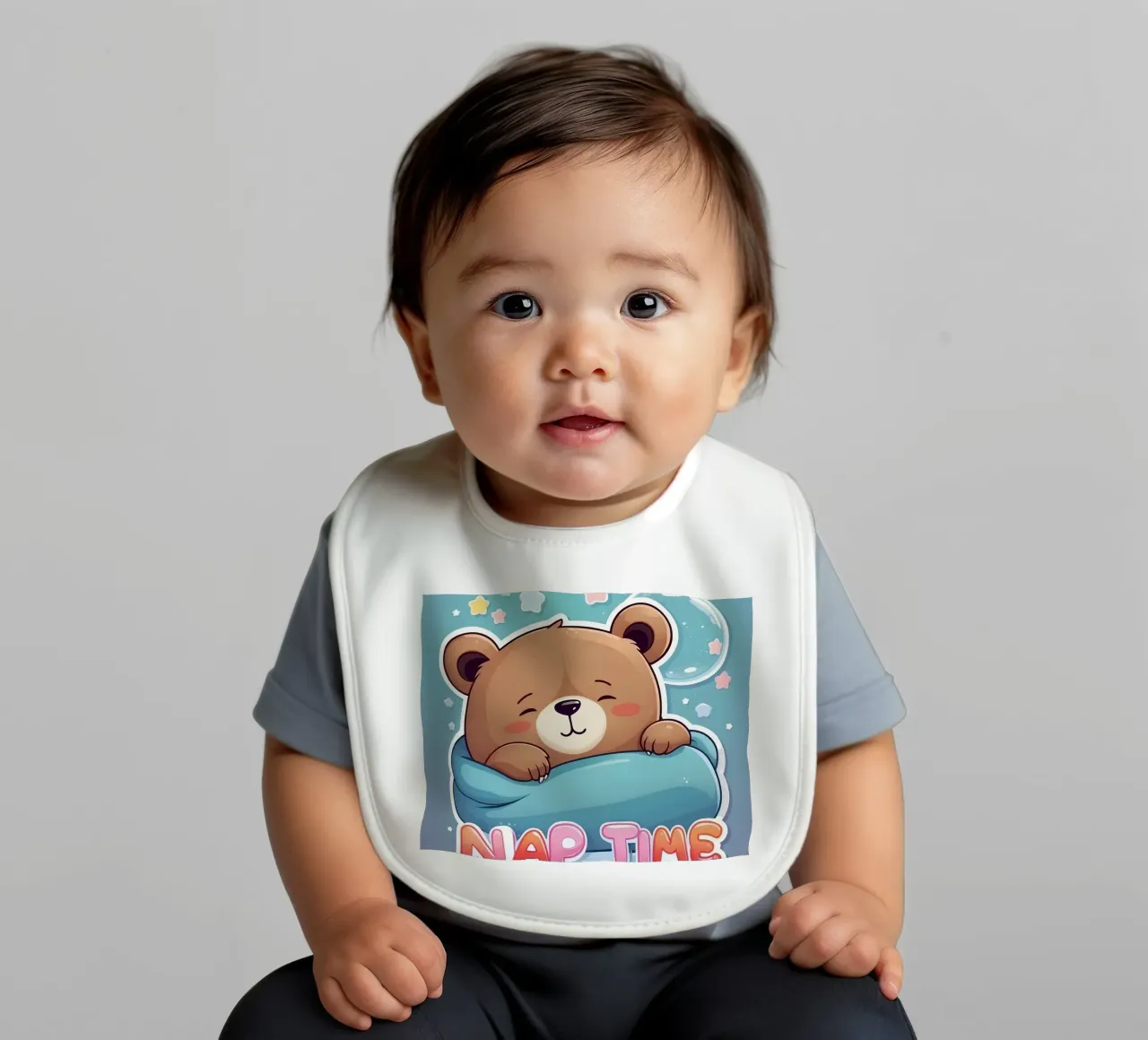 Simpatico orso dei cartoni animati che fa un pisolino in una coperta accogliente bavaglino da DesignDoodle