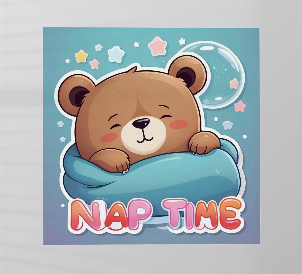 Simpatico orso dei cartoni animati che fa un pisolino in una coperta accogliente pellicola backlit da DesignDoodle