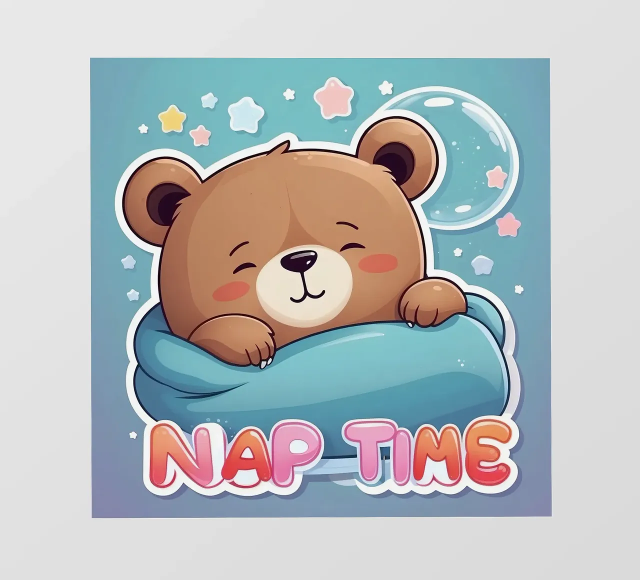 Simpatico orso dei cartoni animati che fa un pisolino in una coperta accogliente pellicola backlit da DesignDoodle