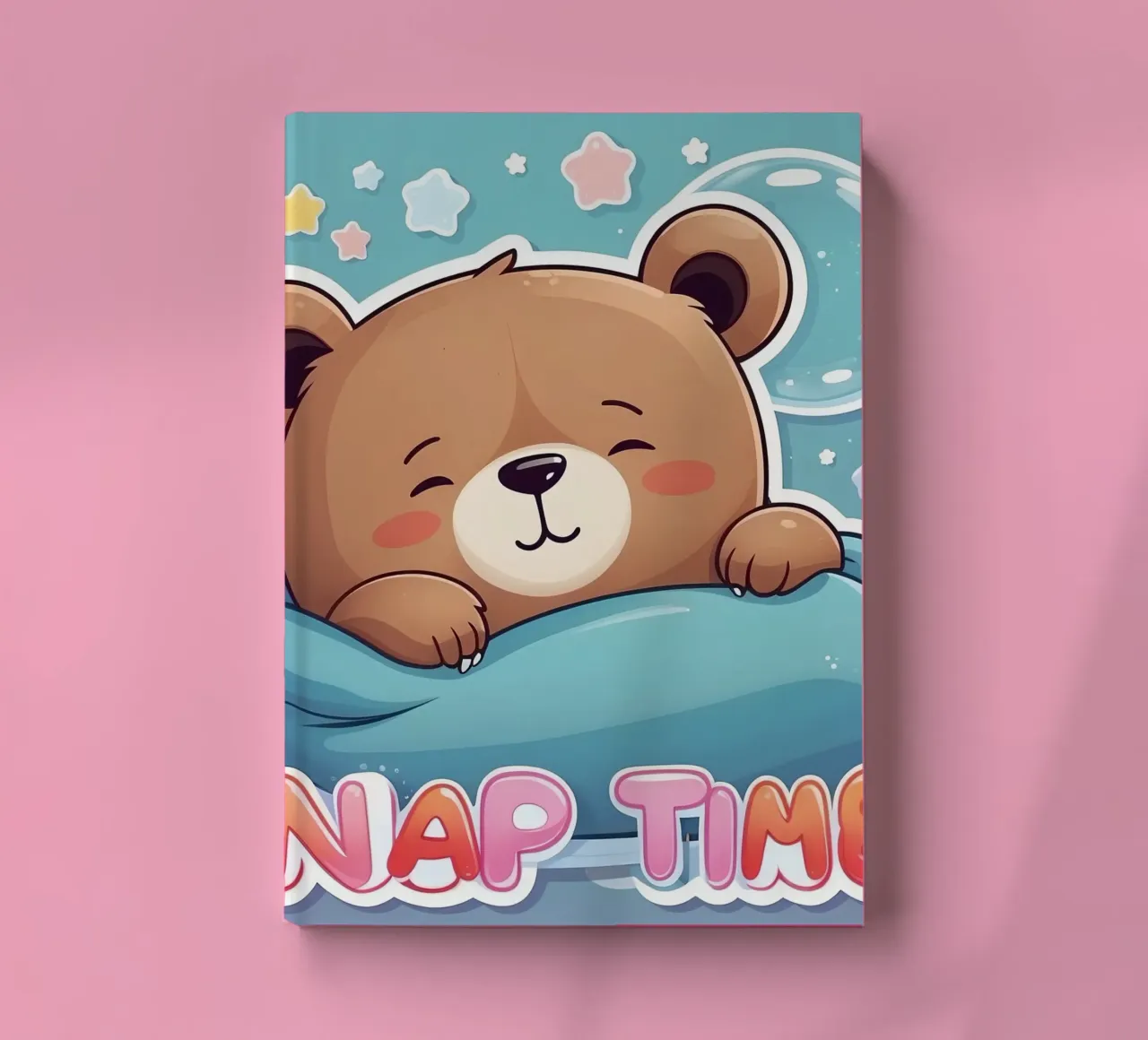 Simpatico orso dei cartoni animati che fa un pisolino in una coperta accogliente diario da DesignDoodle