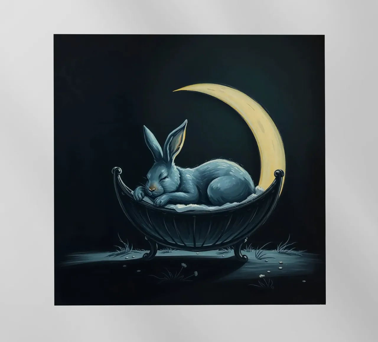 Scena notturna che ritrae un coniglio pacificamente addormentato in una culla pellicola backlit da DesignDoodle