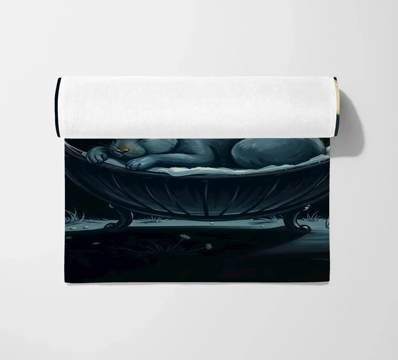 Scena notturna che ritrae un coniglio pacificamente addormentato in una culla telo mare da DesignDoodle