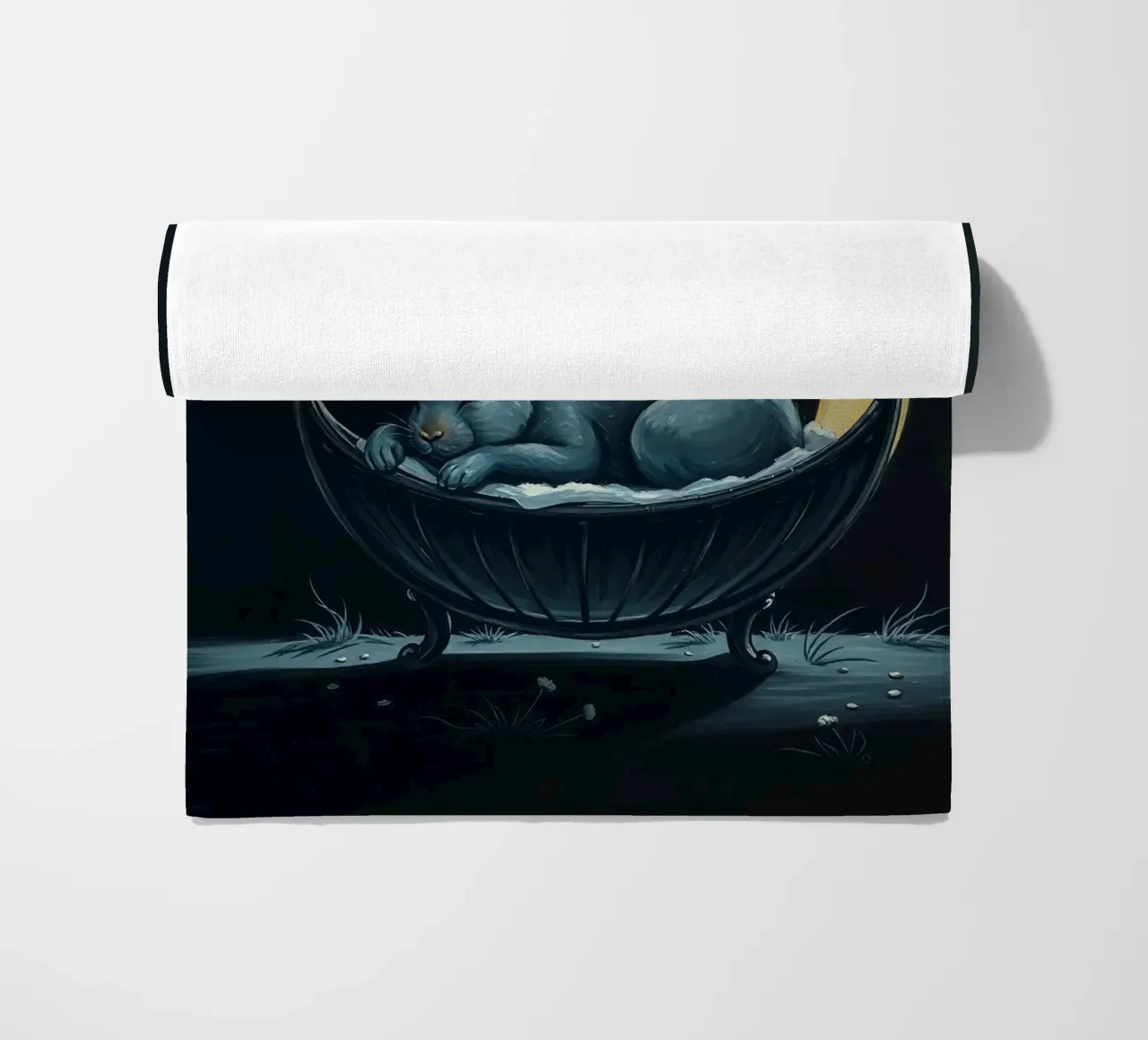 Scena notturna che ritrae un coniglio pacificamente addormentato in una culla telo mare da DesignDoodle