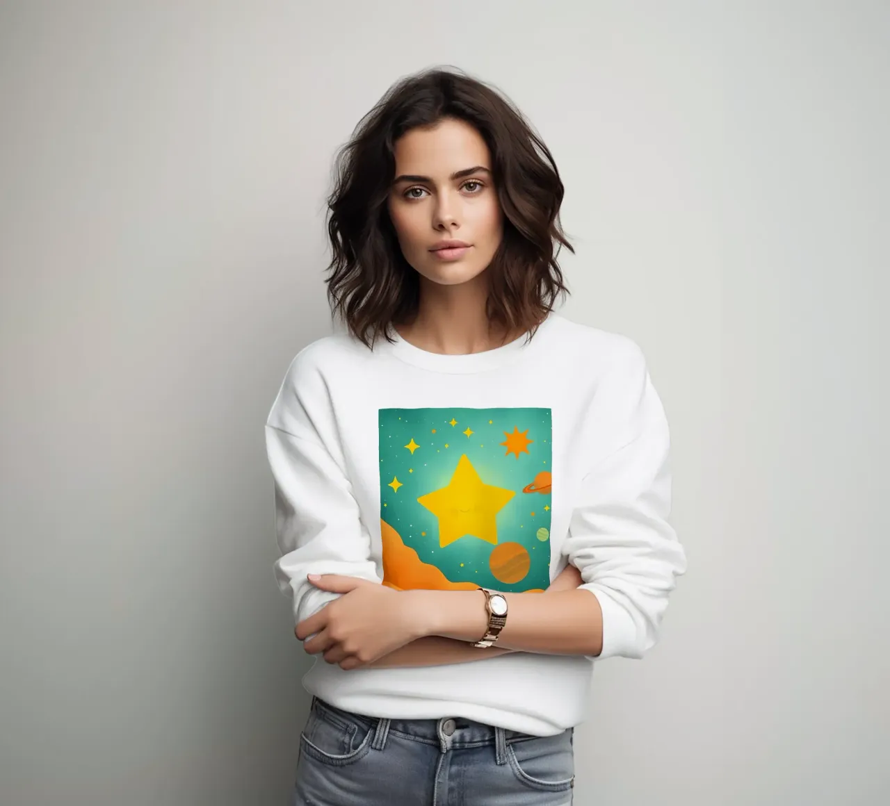 Luminose illustrazioni celesti con una grande stella, i pianeti felpa da DesignDoodle