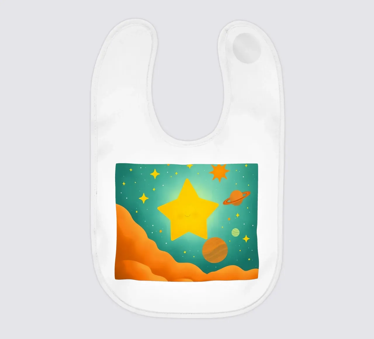 Luminose illustrazioni celesti con una grande stella, i pianeti bavaglino da DesignDoodle