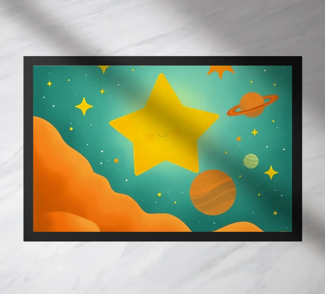 Luminose illustrazioni celesti con una grande stella, i pianeti zerbino da DesignDoodle