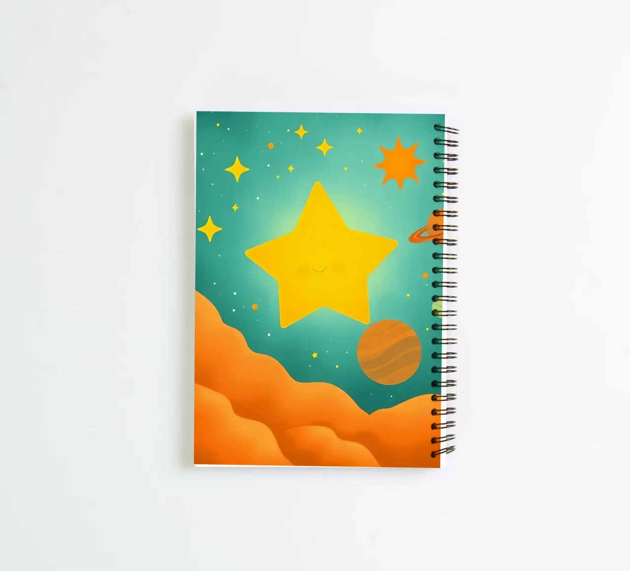 Helle Himmelsillustrationen mit einem großen Stern, Planeten Ringbuch von DesignDoodle