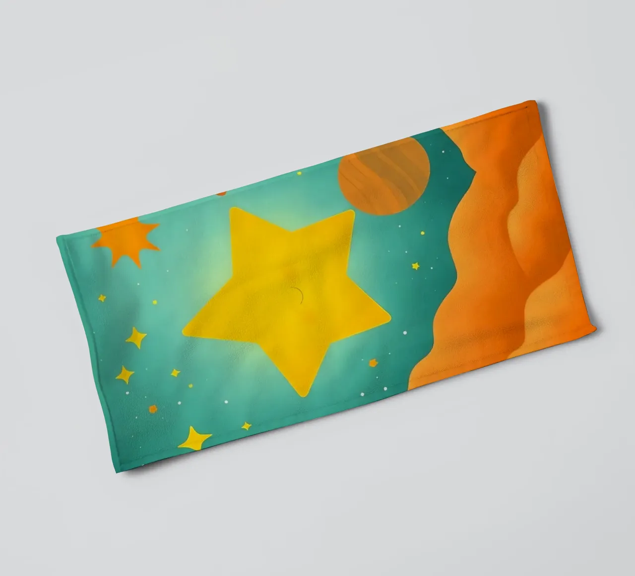 Bright celestial illustrations with a large star, planets towel by DesignDoodle