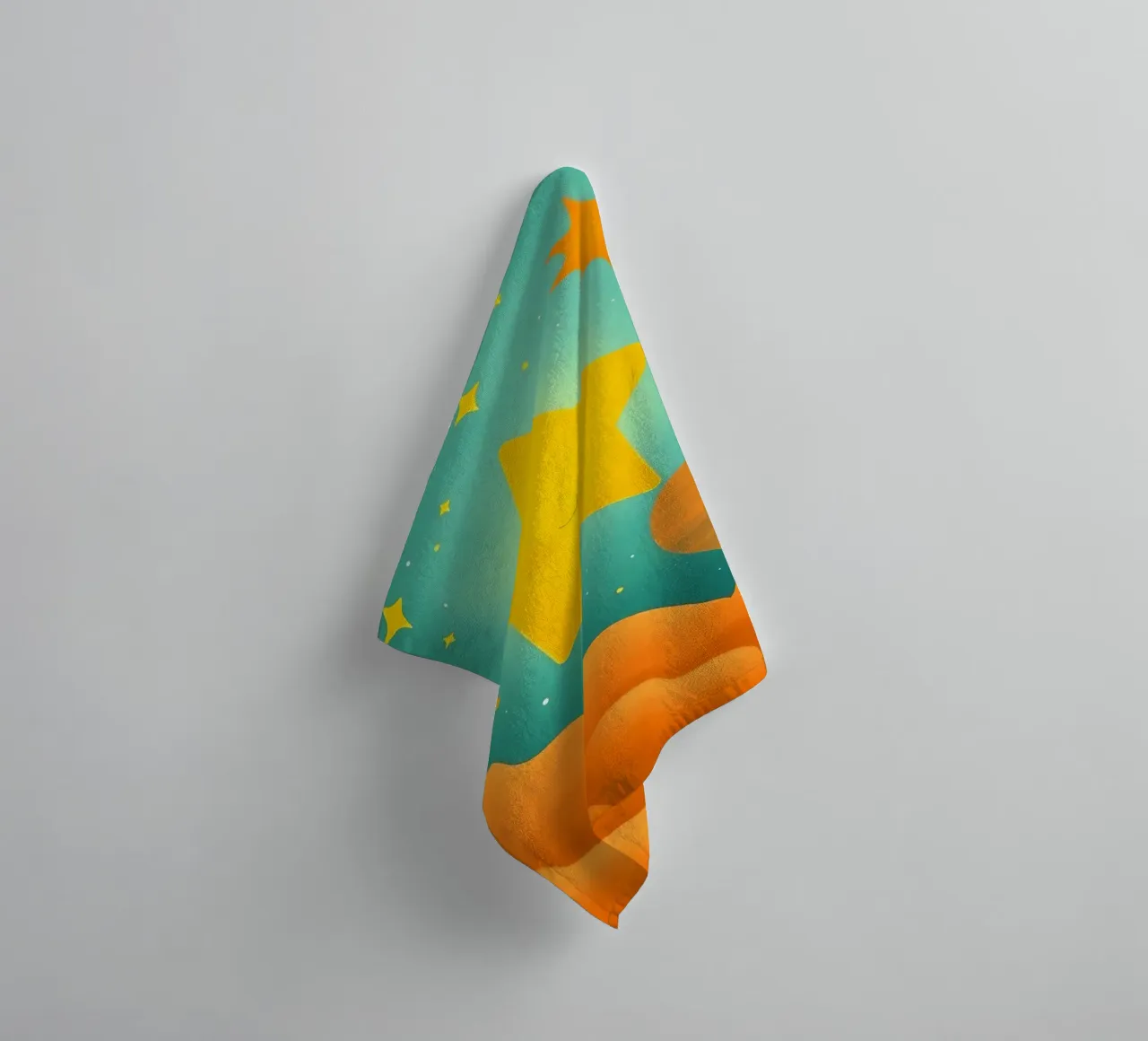 Bright celestial illustrations with a large star, planets towel by DesignDoodle