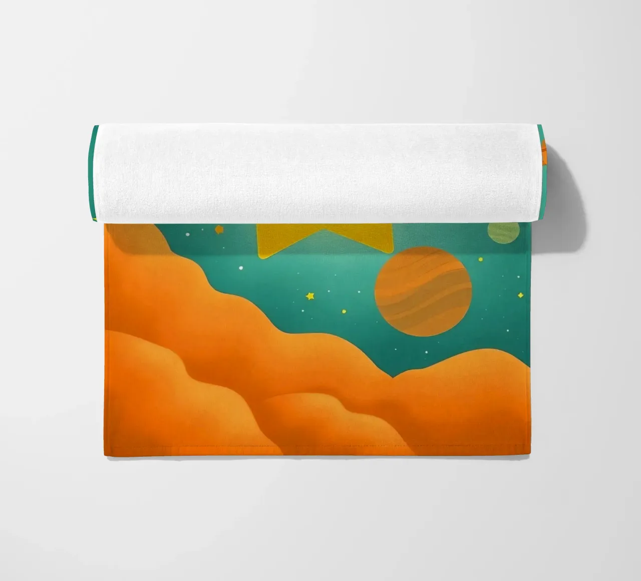 Luminose illustrazioni celesti con una grande stella, i pianeti telo mare da DesignDoodle