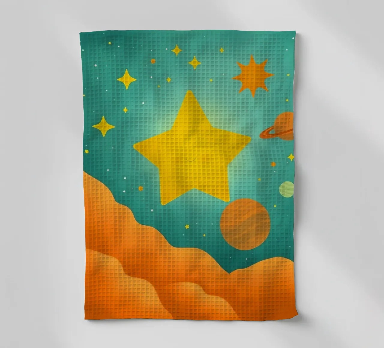 Illustrations célestes lumineuses avec une grande étoile, des planètes torchon de DesignDoodle