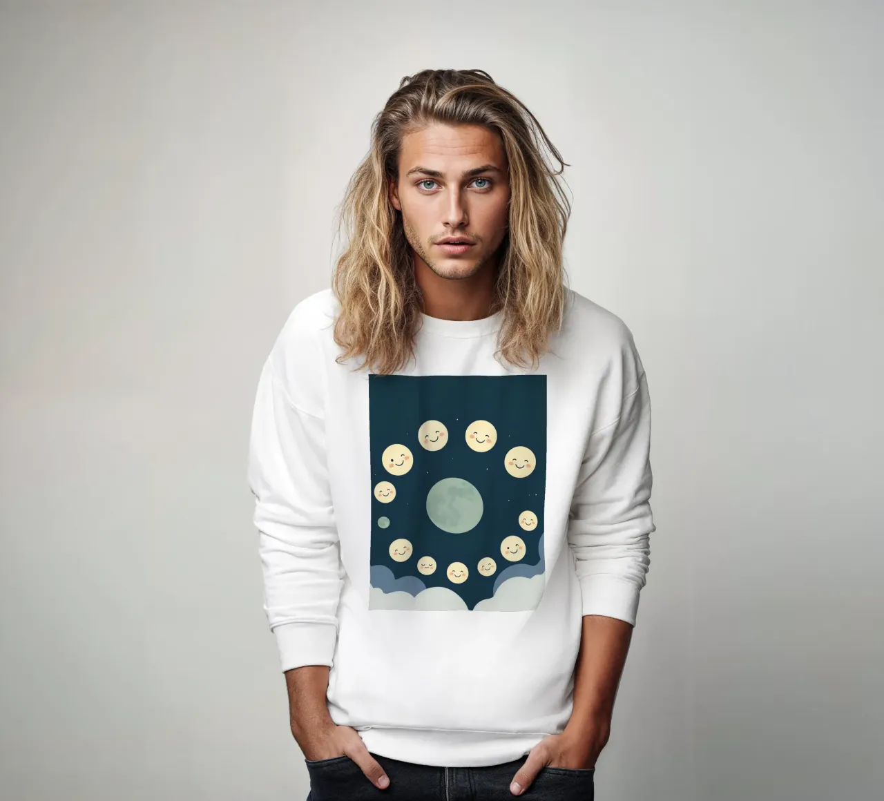 Lune sorridenti si raccolgono in un cielo notturno stravagante felpa da DesignDoodle
