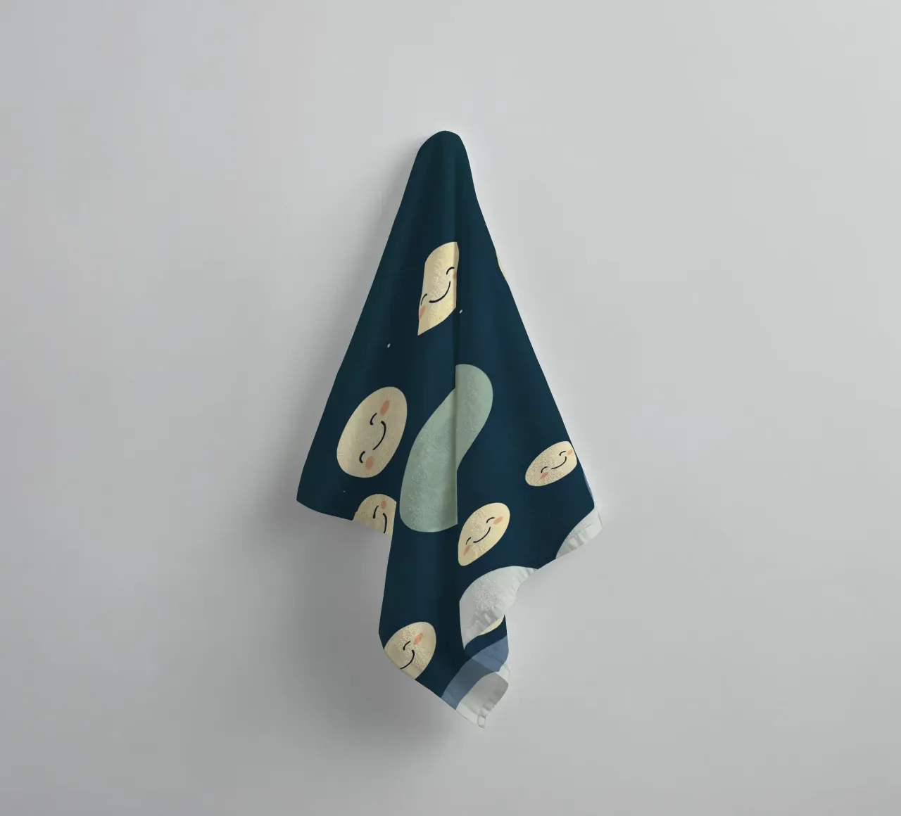 Smiling moons gather in a whimsical night sky towel by DesignDoodle