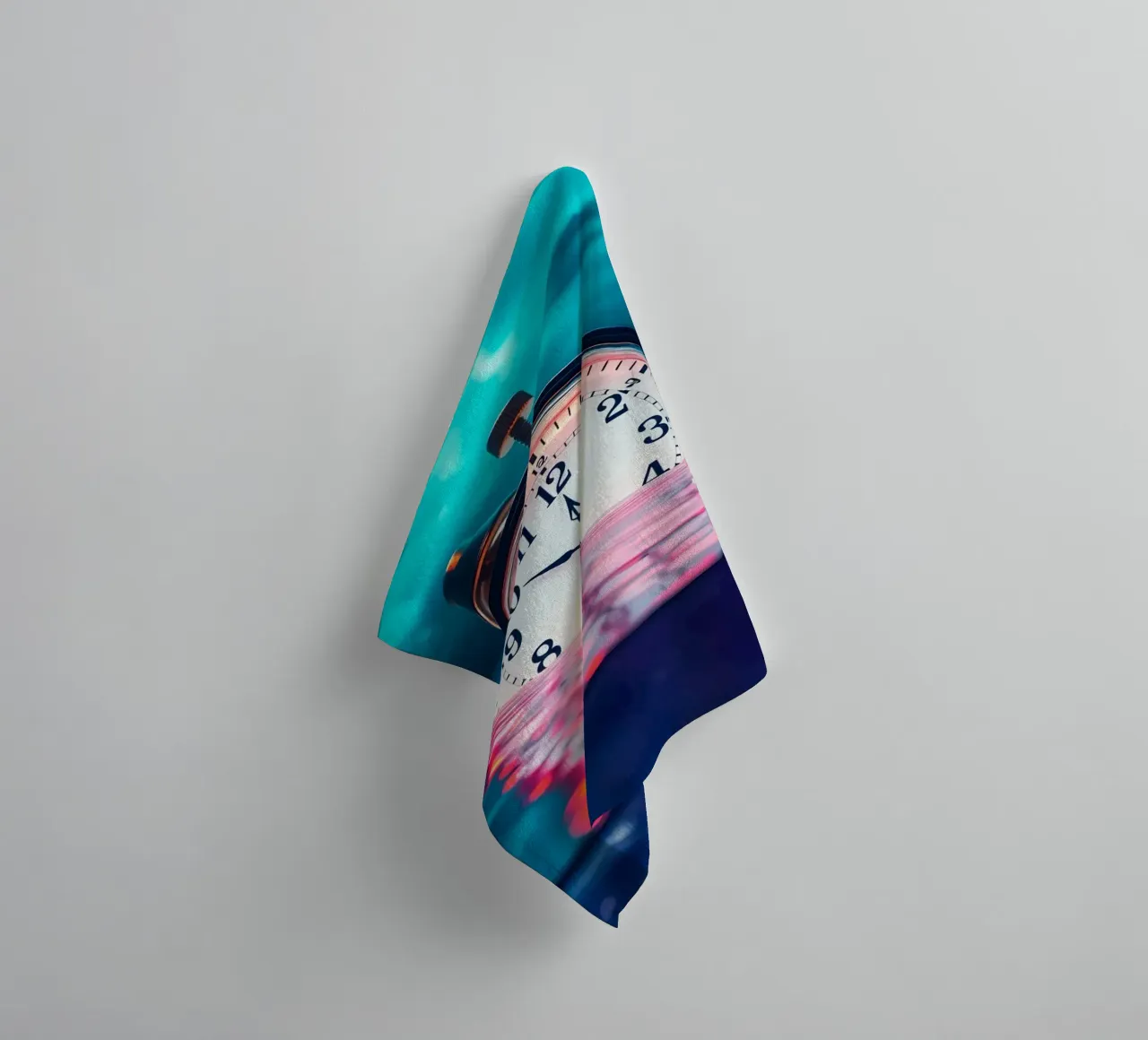Clock submerged in water with dramatic lighting and swirling towel by DesignDoodle