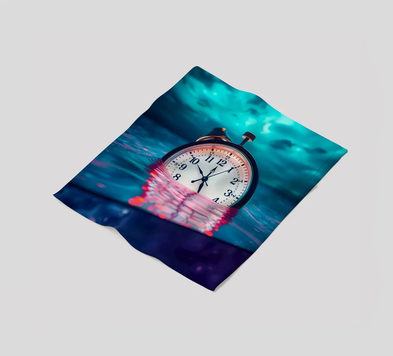 Clock submerged in water with dramatic lighting and swirling fleece blanket by DesignDoodle