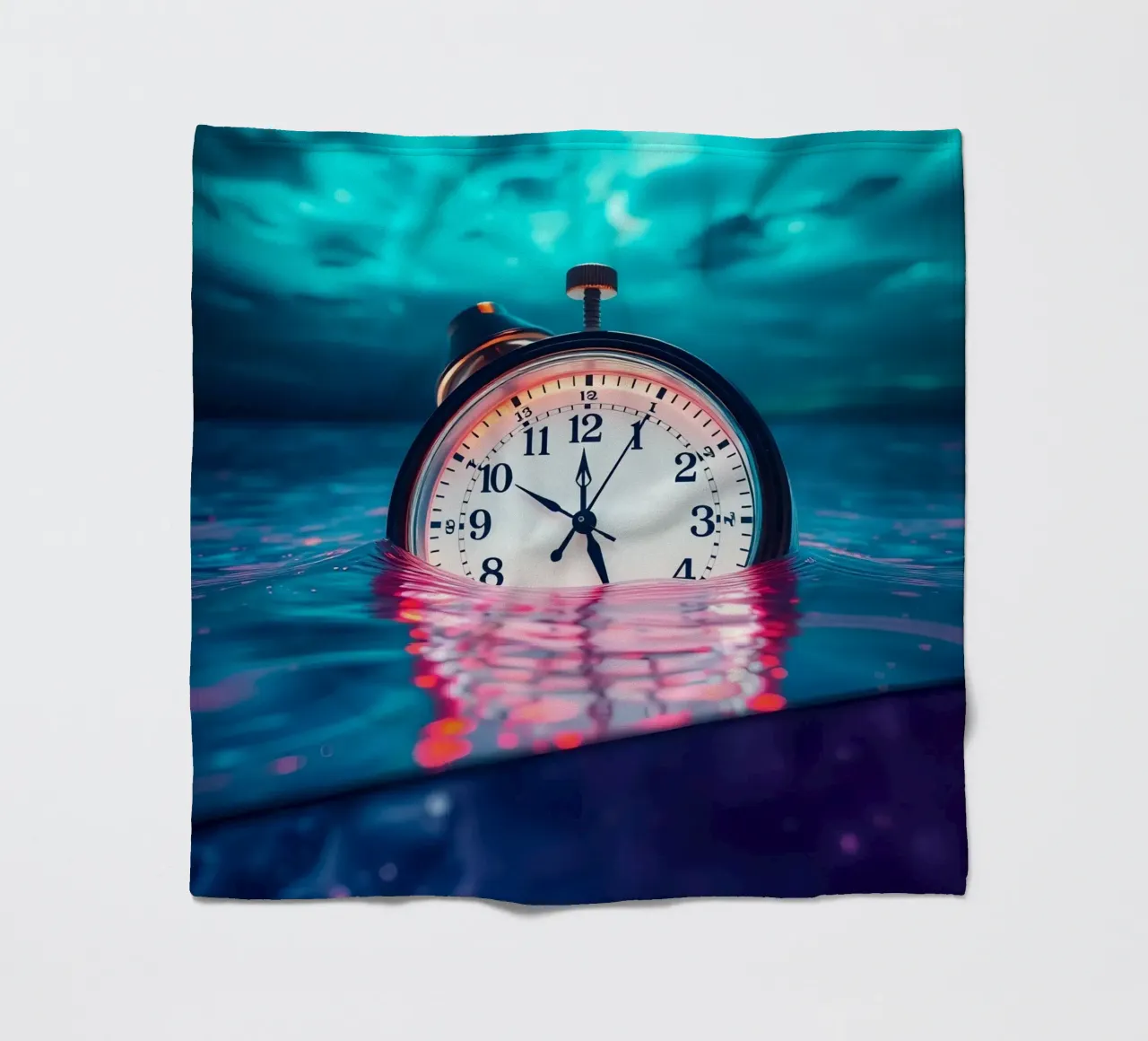 Clock submerged in water with dramatic lighting and swirling fleece blanket by DesignDoodle