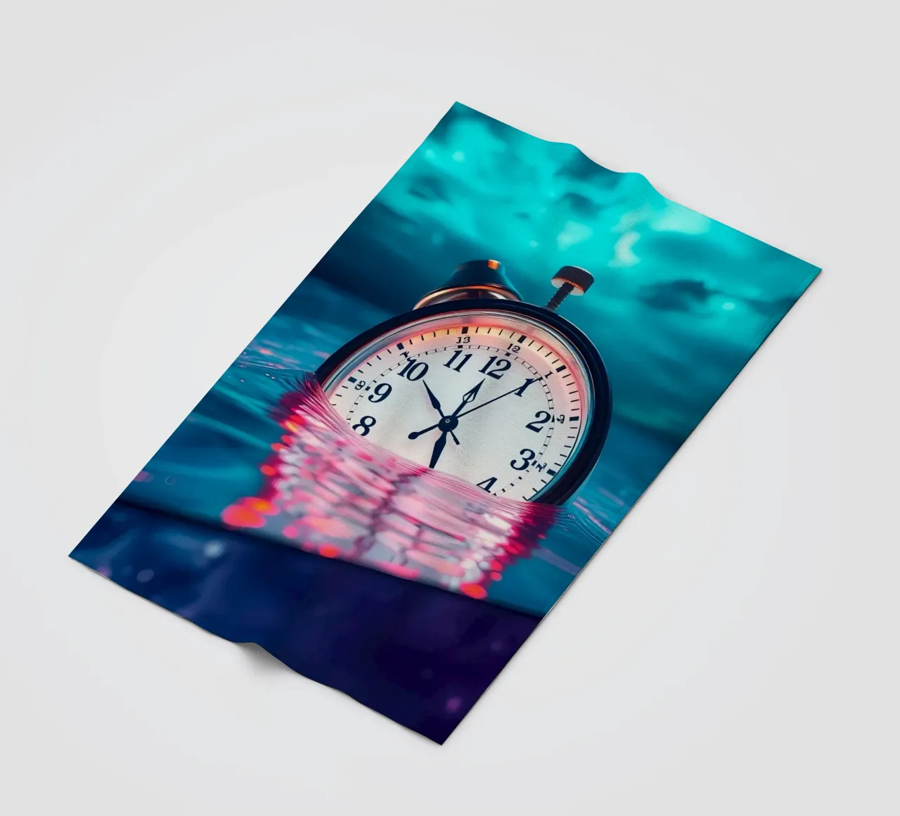 Clock submerged in water with dramatic lighting and swirling fleece blanket by DesignDoodle