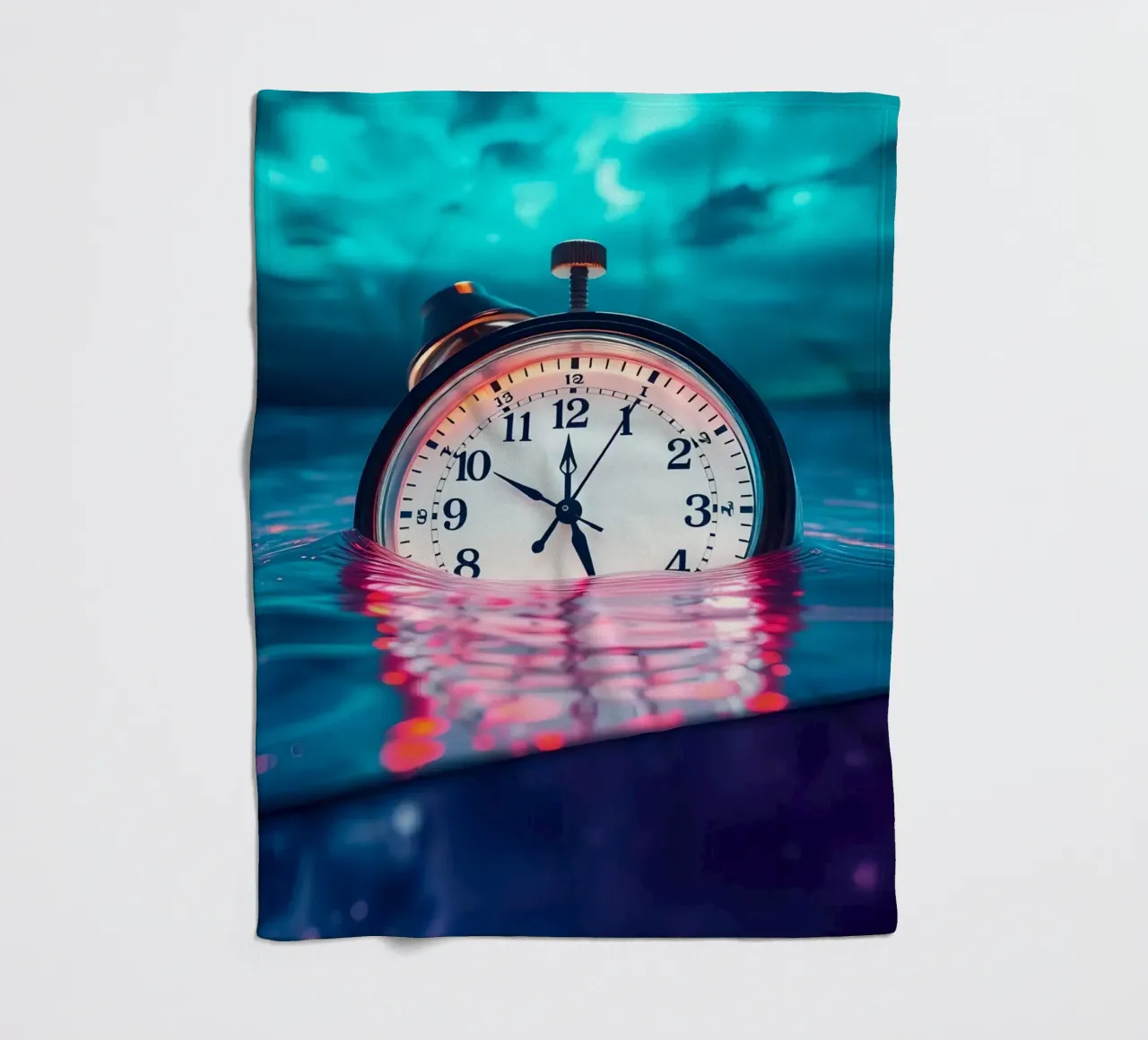 Clock submerged in water with dramatic lighting and swirling fleece blanket by DesignDoodle