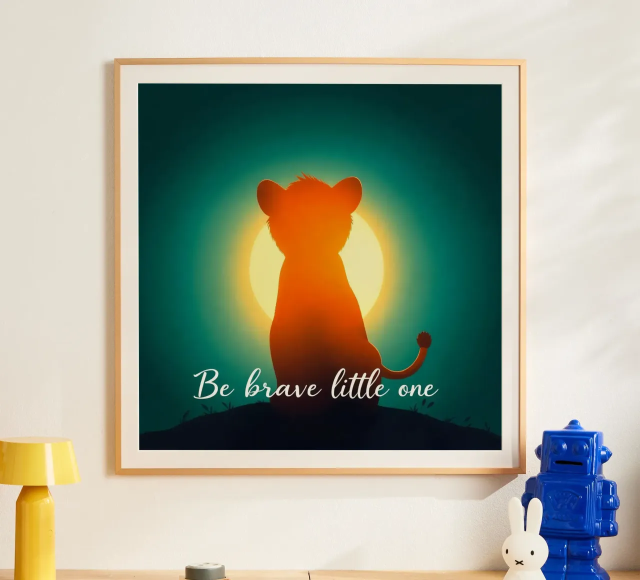 Un piccolo cucciolo coraggioso guarda il sole in un paesaggio tranquillo poster da DesignDoodle