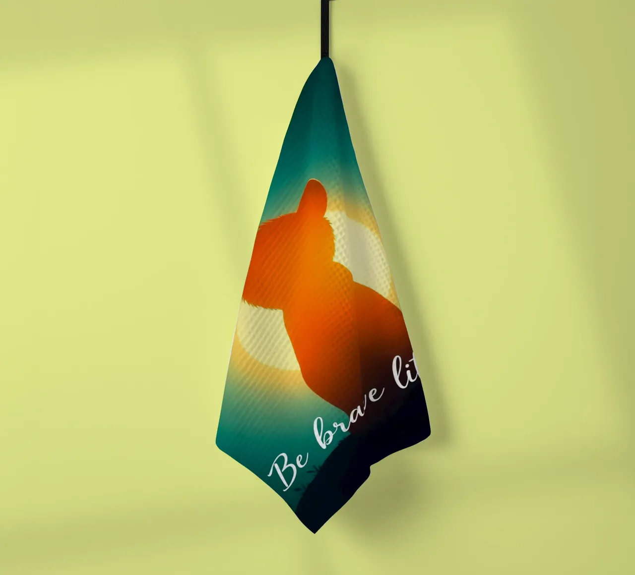 Un piccolo cucciolo coraggioso guarda il sole in un paesaggio tranquillo canovaccio da cucina da DesignDoodle