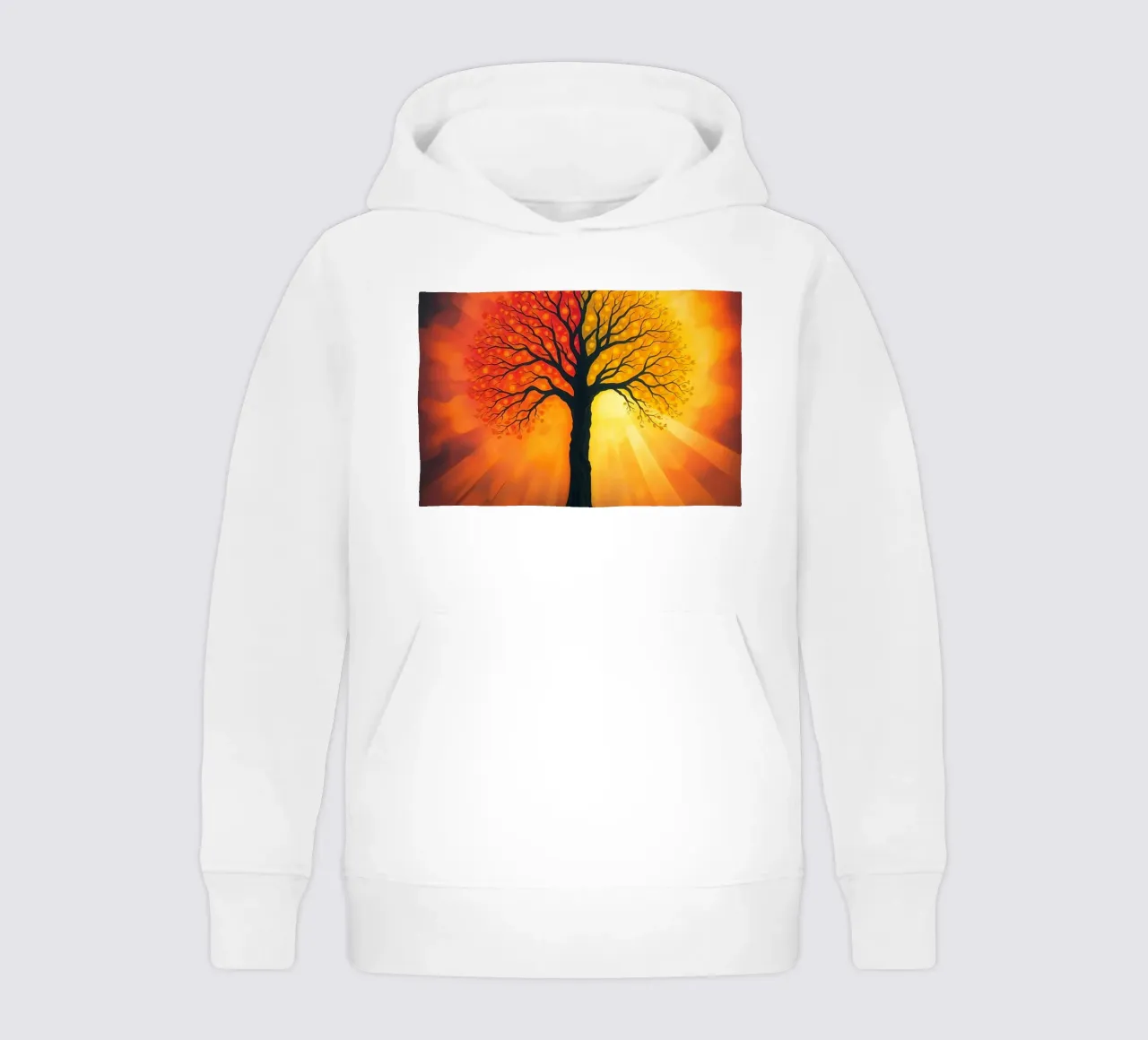 Exquisite tree silhouette against a glowing backdrop of warm kids hoodie by DesignDoodle