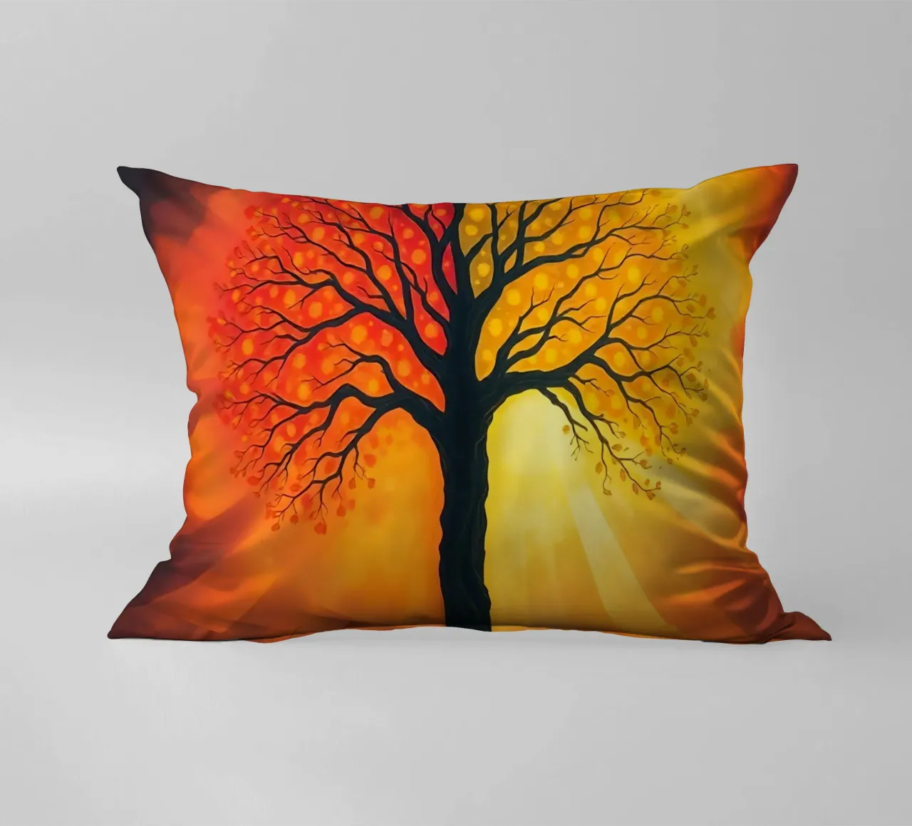 Una splendida silhouette di un albero su uno sfondo luminoso e caldo. cuscino da DesignDoodle
