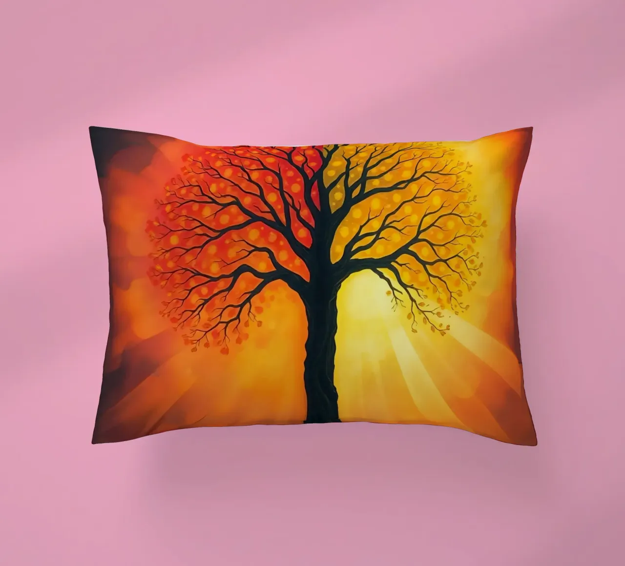Una splendida silhouette di un albero su uno sfondo luminoso e caldo. cuscino da DesignDoodle