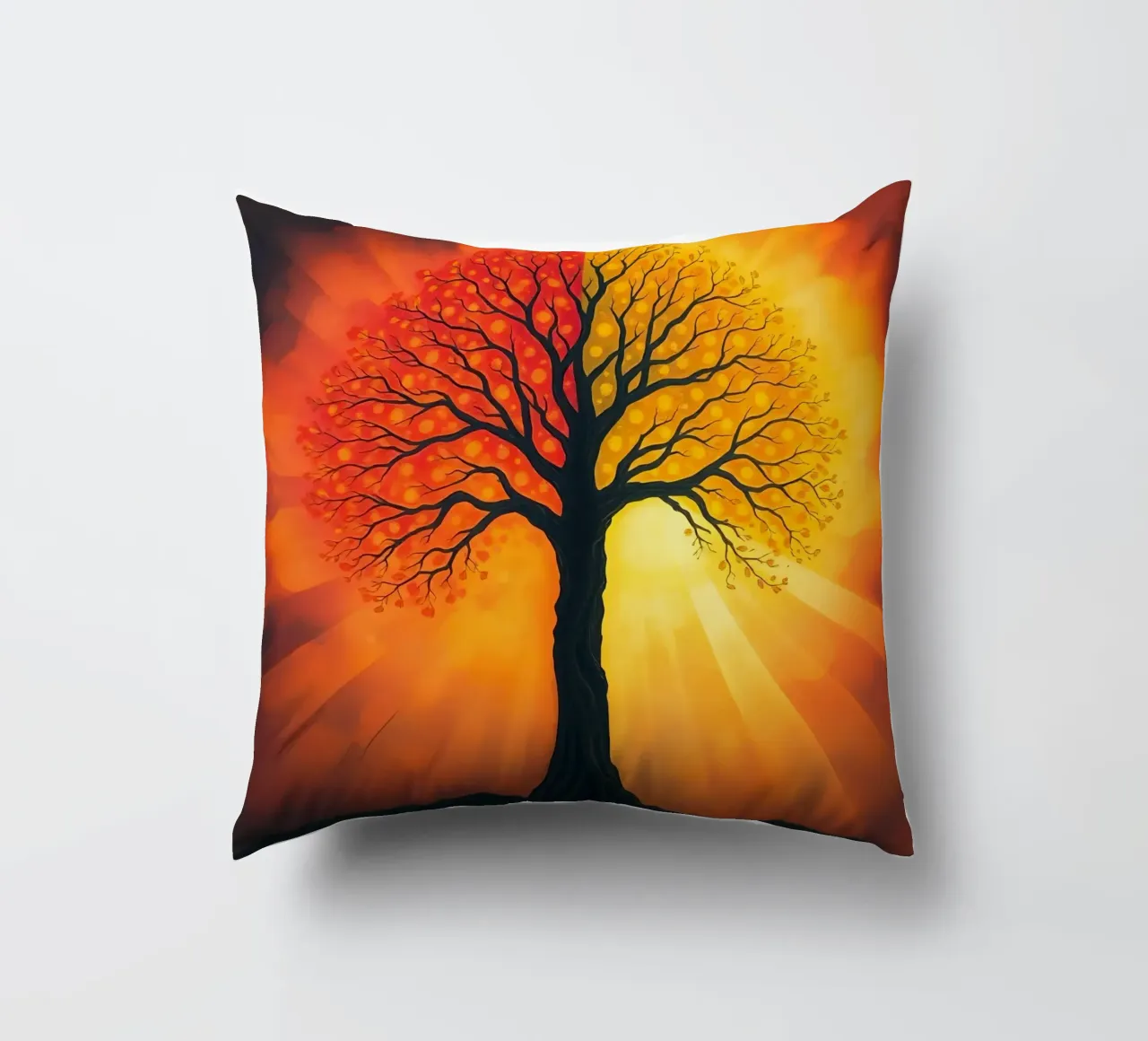 Una splendida silhouette di un albero su uno sfondo luminoso e caldo. cuscino da DesignDoodle