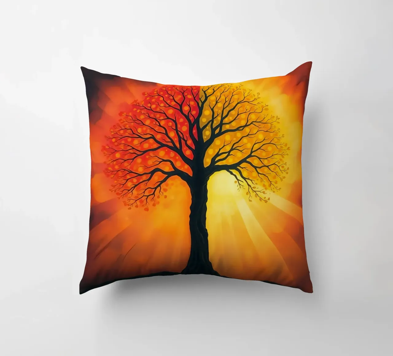 Una splendida silhouette di un albero su uno sfondo luminoso e caldo. cuscino da DesignDoodle