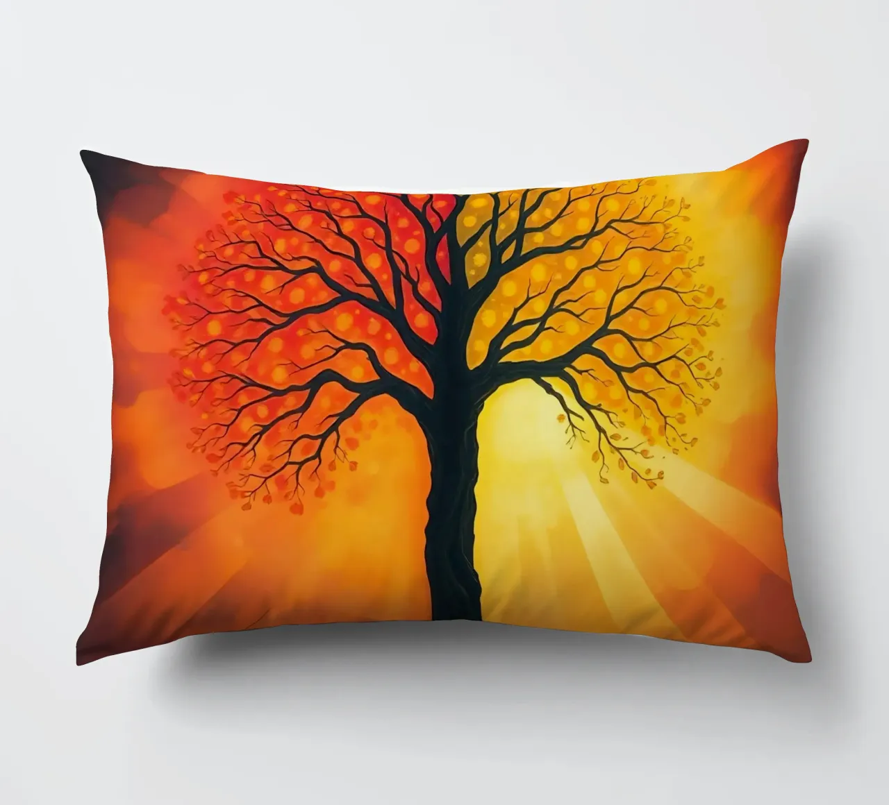 Una splendida silhouette di un albero su uno sfondo luminoso e caldo. cuscino da DesignDoodle
