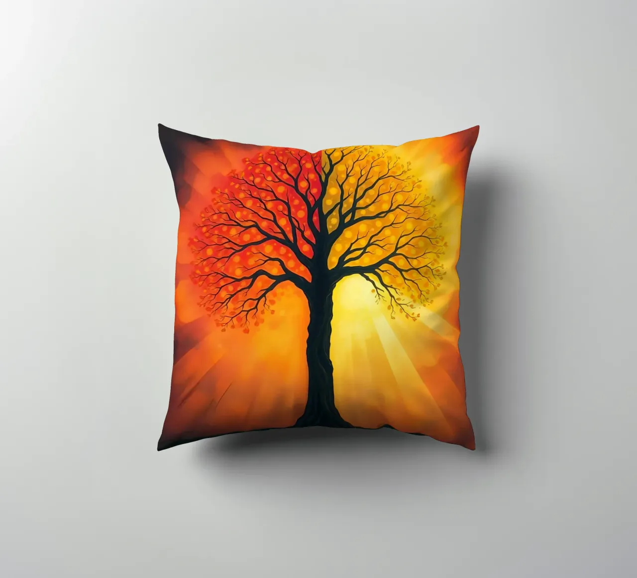Una splendida silhouette di un albero su uno sfondo luminoso e caldo. cuscino da DesignDoodle