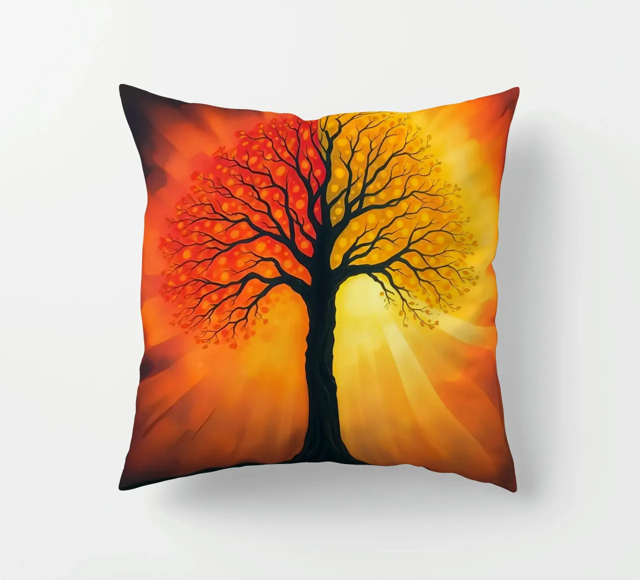 Una splendida silhouette di un albero su uno sfondo luminoso e caldo. cuscino da DesignDoodle