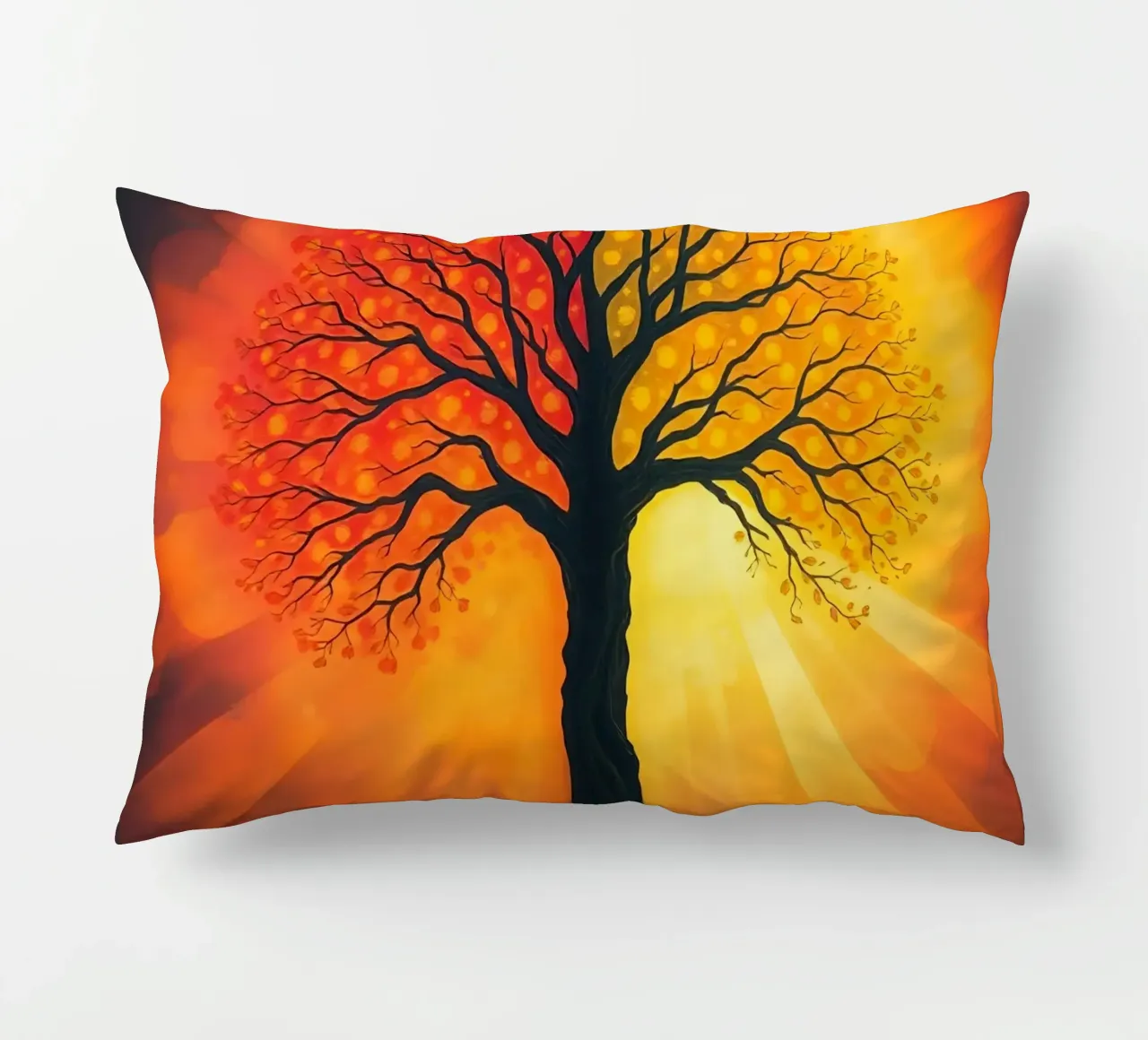 Una splendida silhouette di un albero su uno sfondo luminoso e caldo. cuscino da DesignDoodle