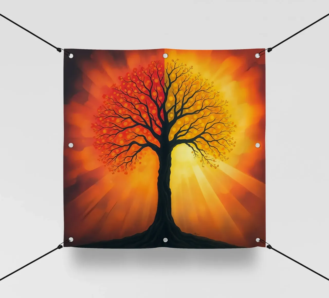 Una splendida silhouette di un albero su uno sfondo luminoso e caldo. telo in pvc da DesignDoodle