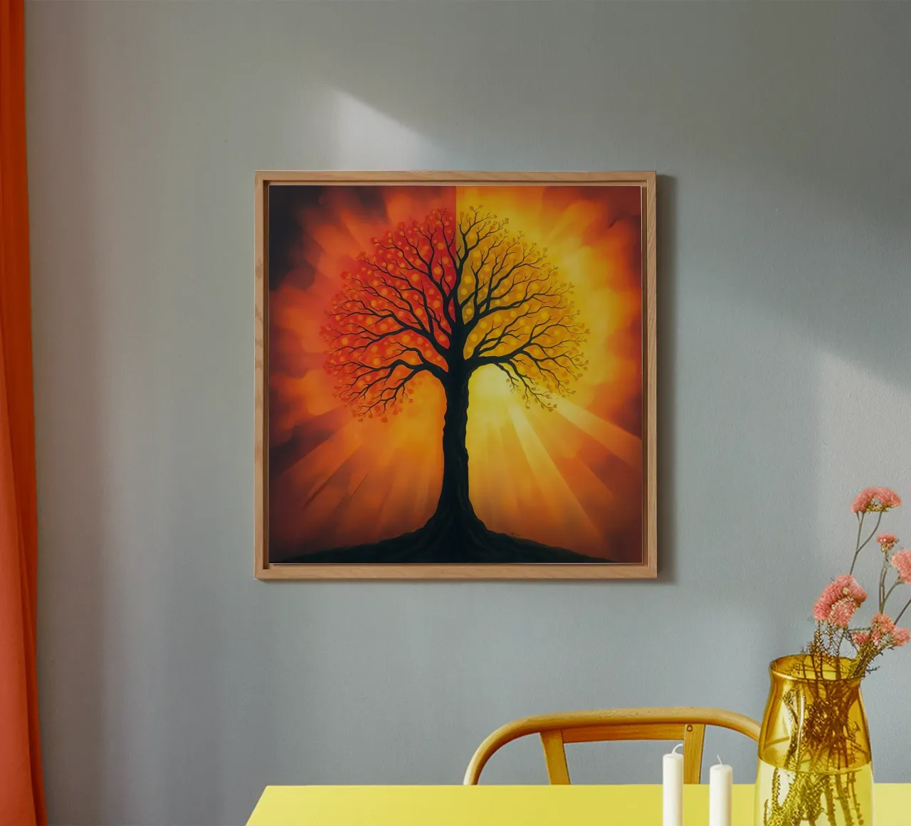 Silhouette exquise d'un arbre sur fond de lumière chaude. alu dibond de DesignDoodle