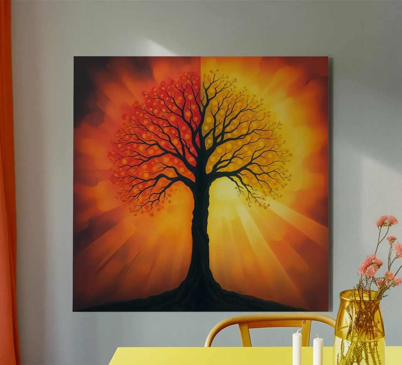 Silhouette exquise d'un arbre sur fond de lumière chaude. alu dibond de DesignDoodle