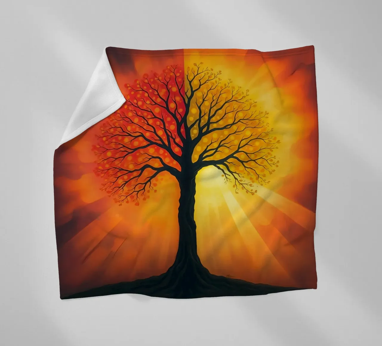 Silhouette exquise d'un arbre sur fond de lumière chaude. plaid polaire de DesignDoodle