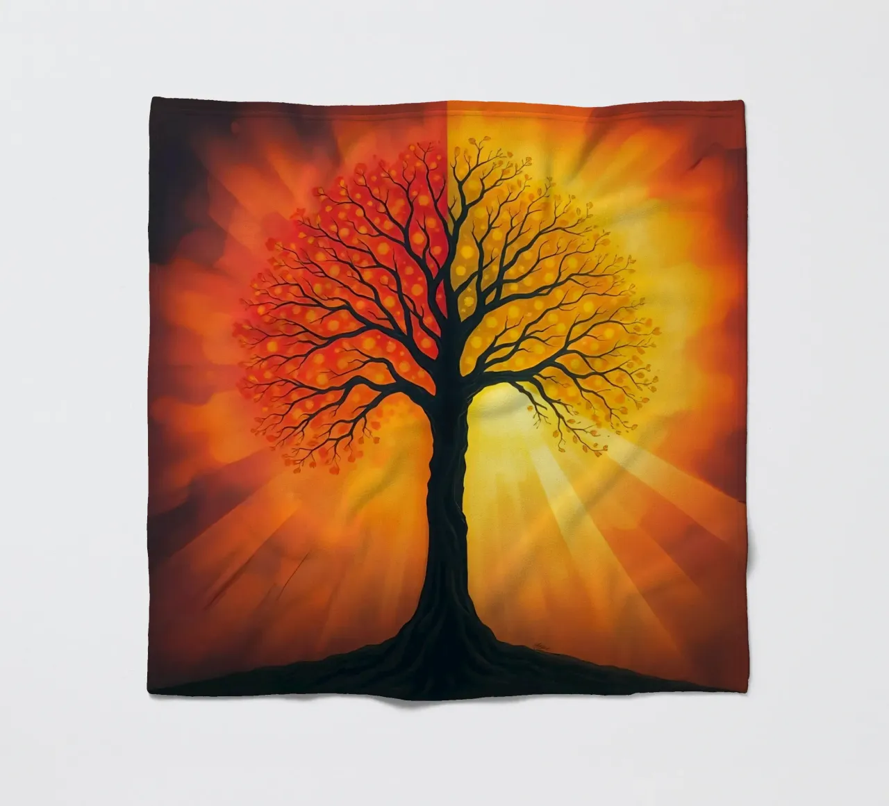 Silhouette exquise d'un arbre sur fond de lumière chaude. plaid polaire de DesignDoodle