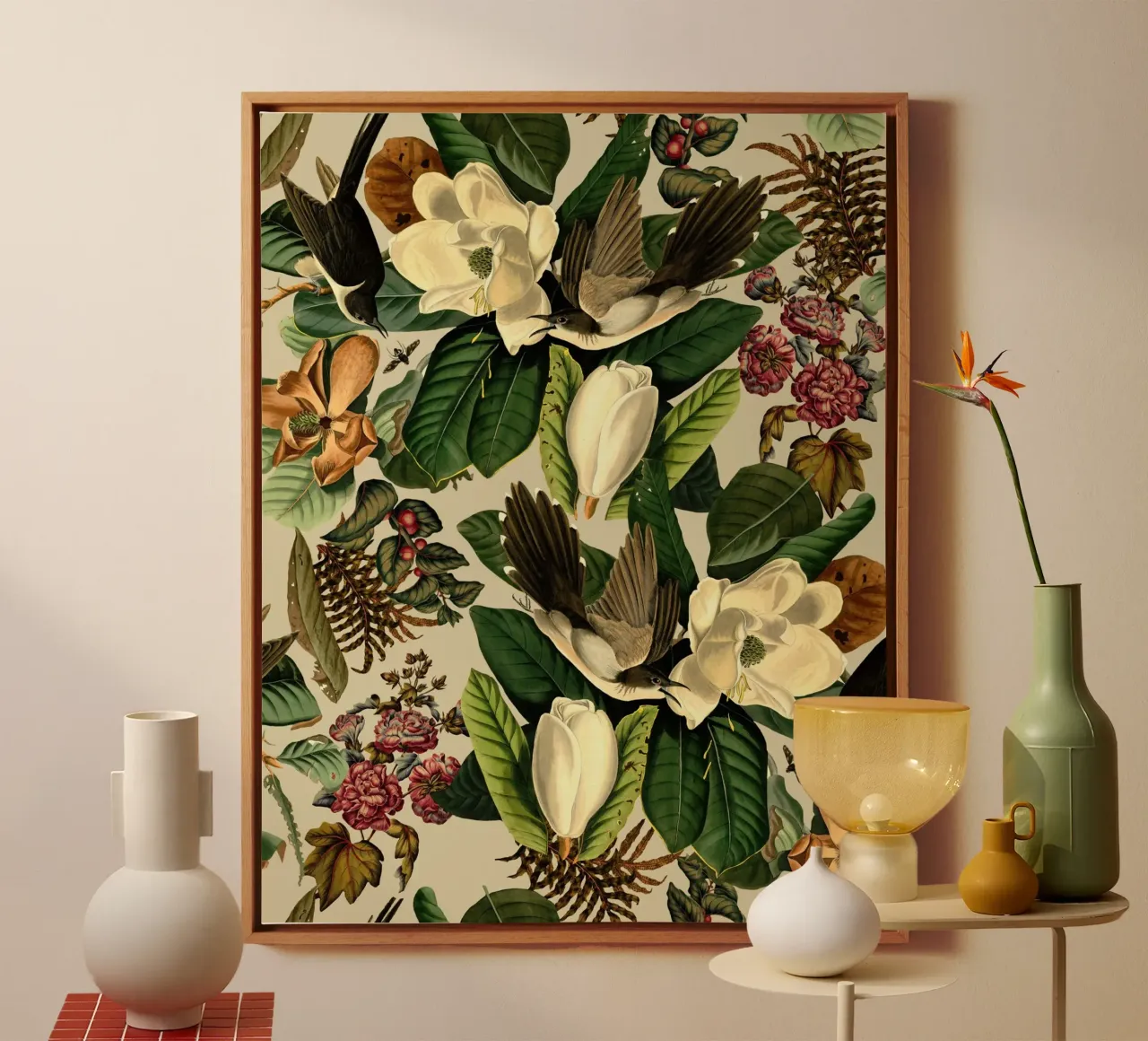 FLORAL AND BIRDS XXI-II canvas by burcukorkmazyurek