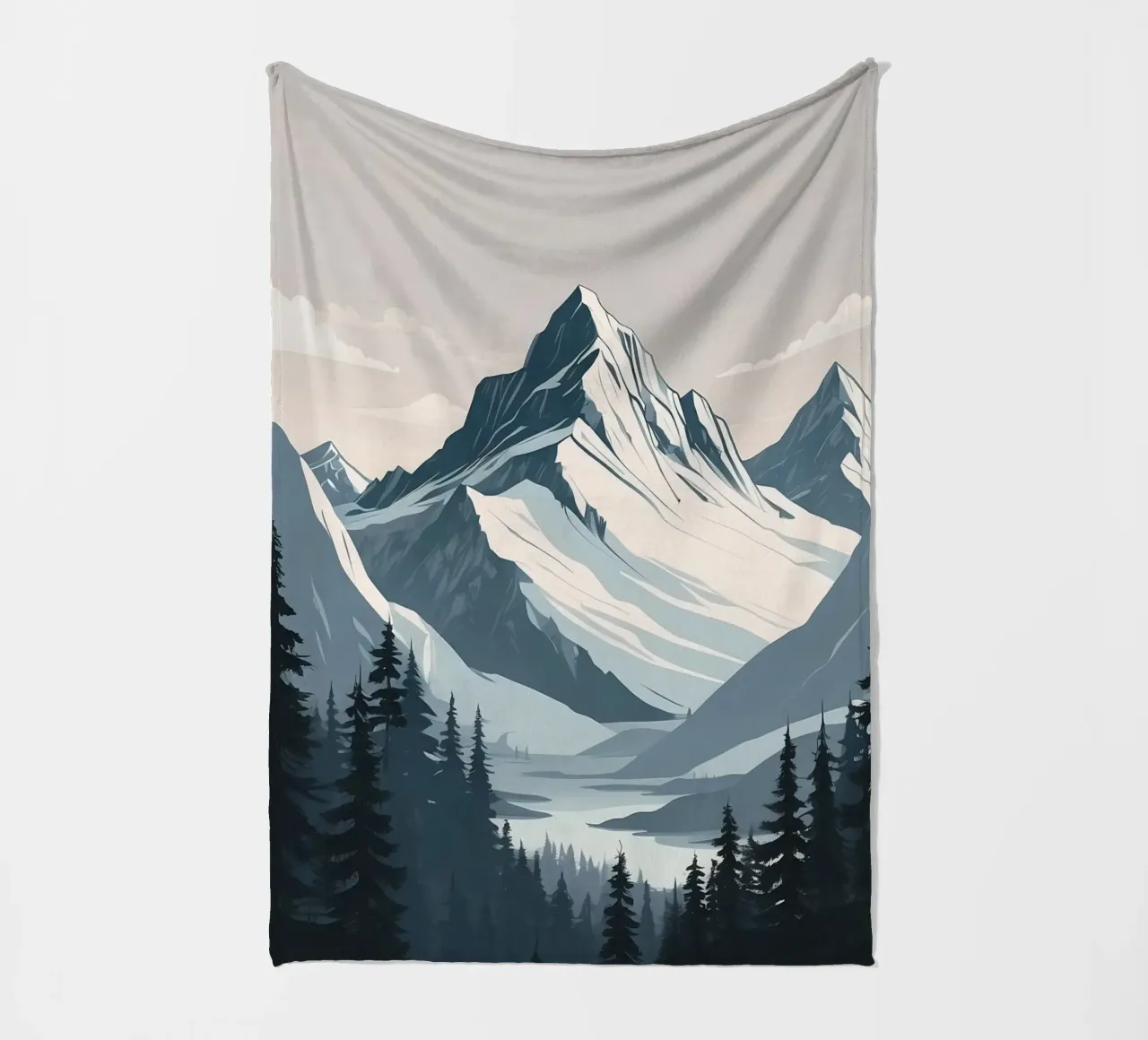 Catene montuose innevate sovrastano un lago tranquillo coperta in pile da DesignDoodle
