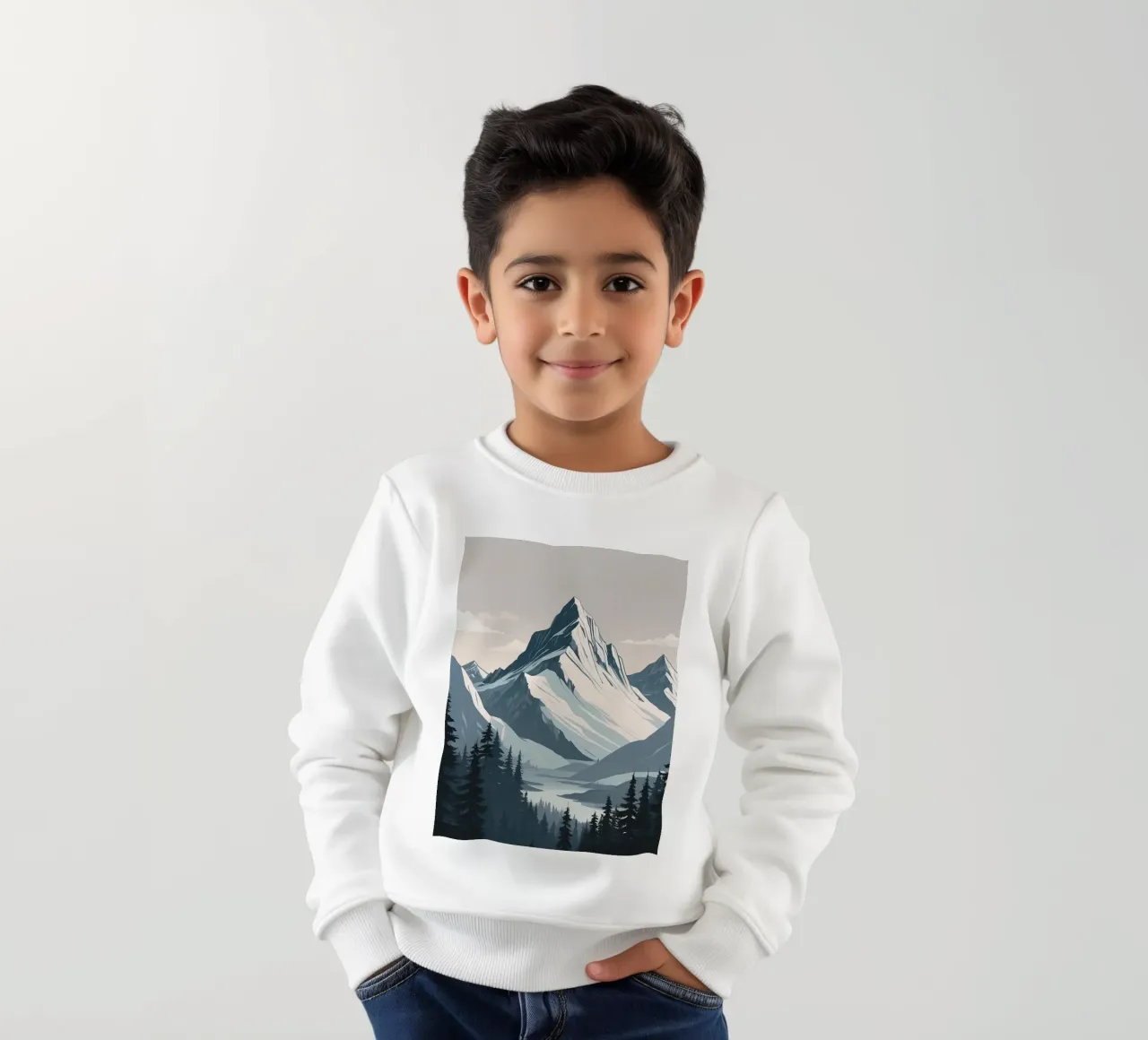 Catene montuose innevate sovrastano un lago tranquillo felpa bambino da DesignDoodle