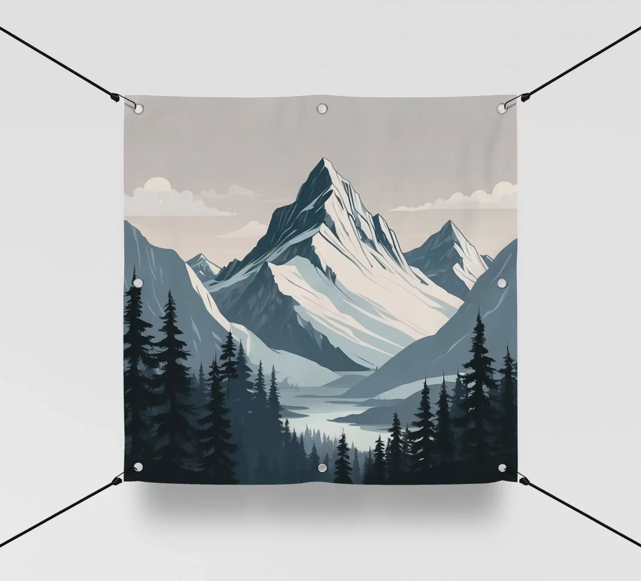 Catene montuose innevate sovrastano un lago tranquillo telo in pvc da DesignDoodle