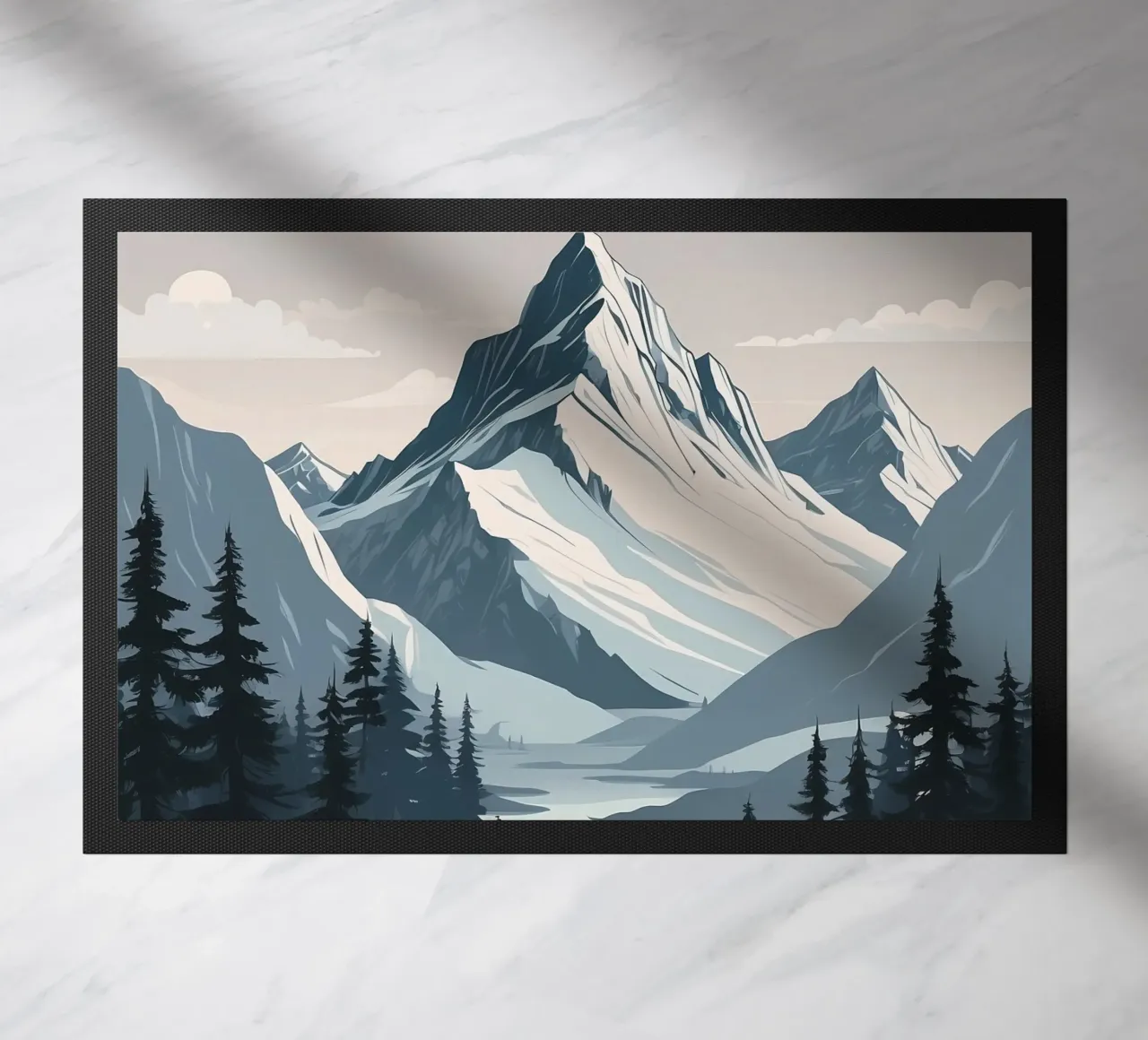 Catene montuose innevate sovrastano un lago tranquillo zerbino da DesignDoodle