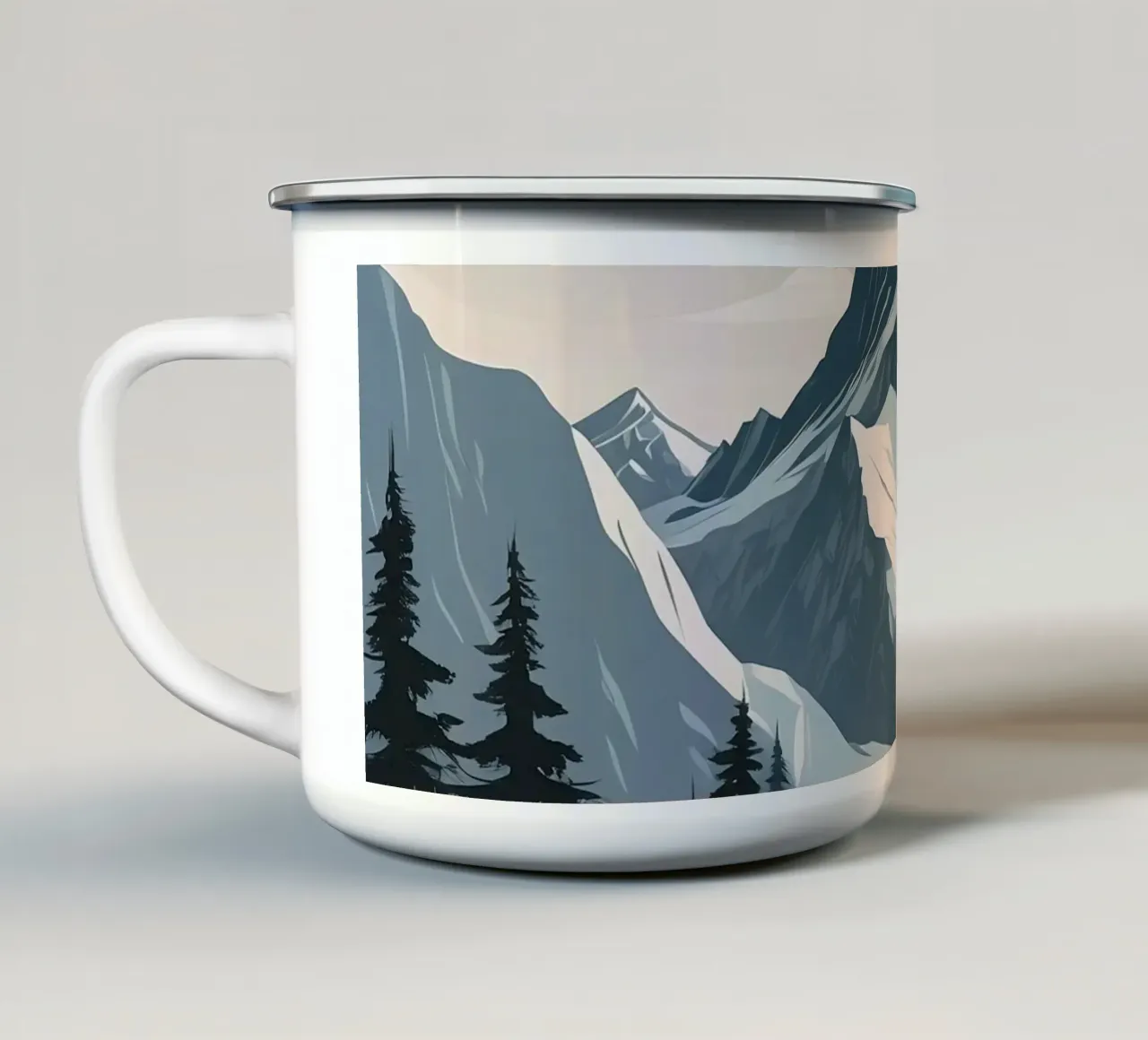 Catene montuose innevate sovrastano un lago tranquillo tazza in smalto da DesignDoodle