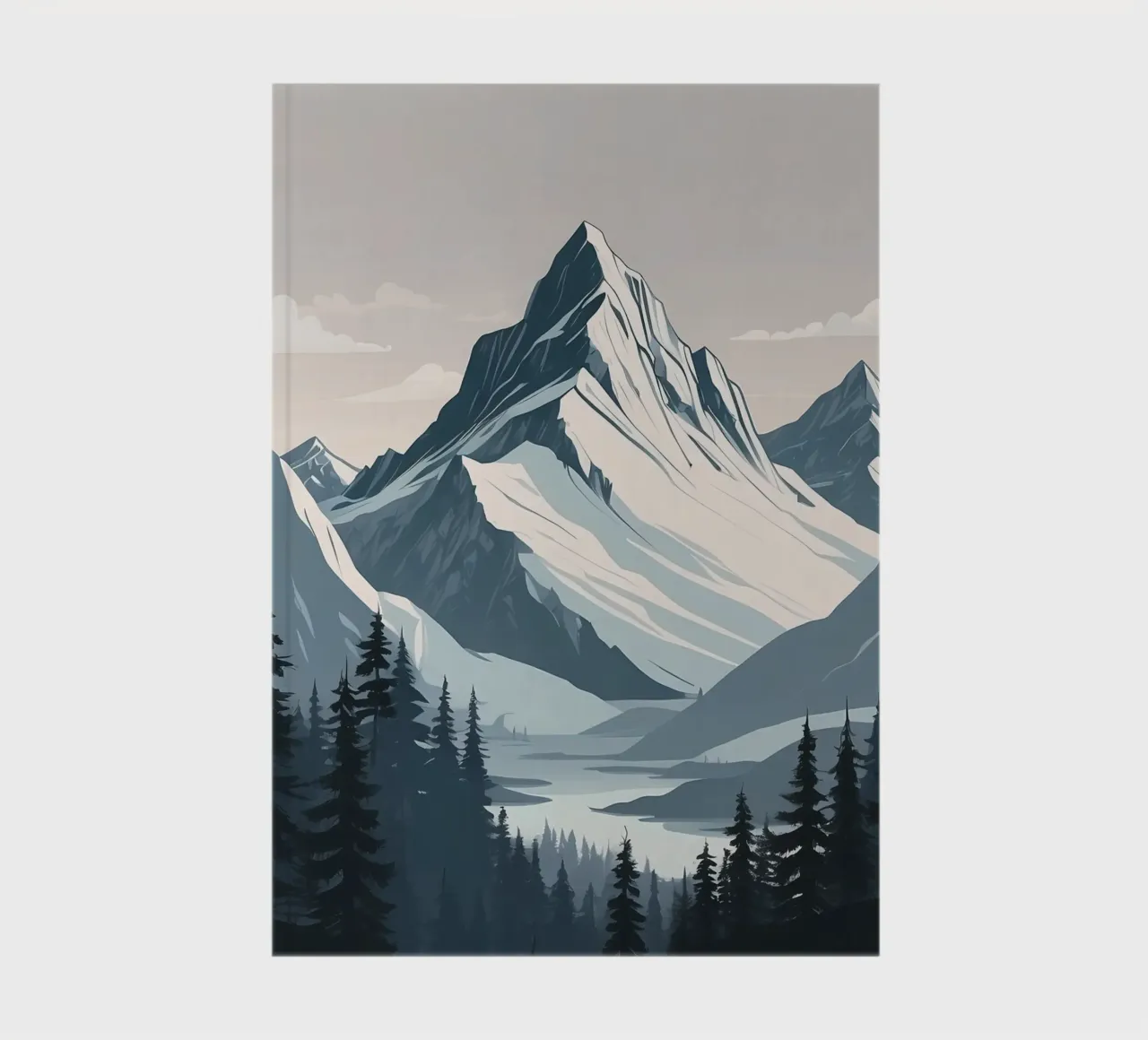 Snow-capped mountain ranges tower over a tranquil lake notebook by DesignDoodle