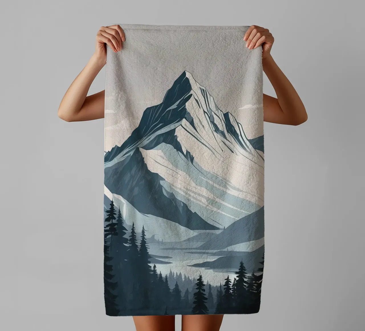 Catene montuose innevate sovrastano un lago tranquillo asciugamano da bagno da DesignDoodle