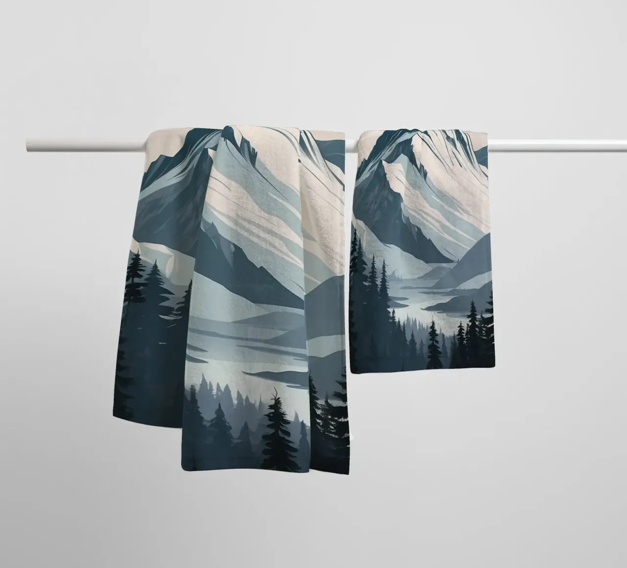 Catene montuose innevate sovrastano un lago tranquillo asciugamano da bagno da DesignDoodle