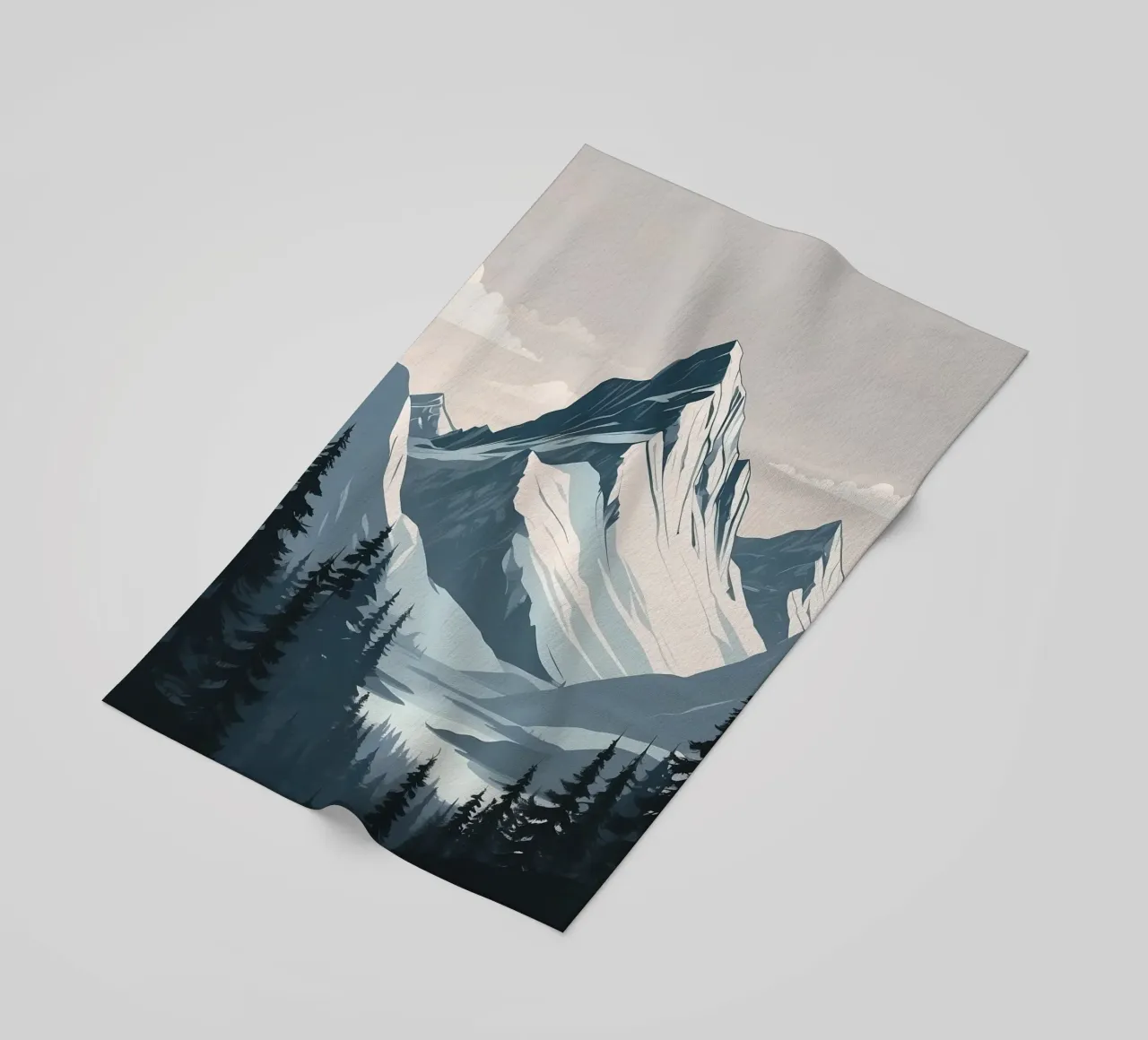 Catene montuose innevate sovrastano un lago tranquillo telo mare da DesignDoodle