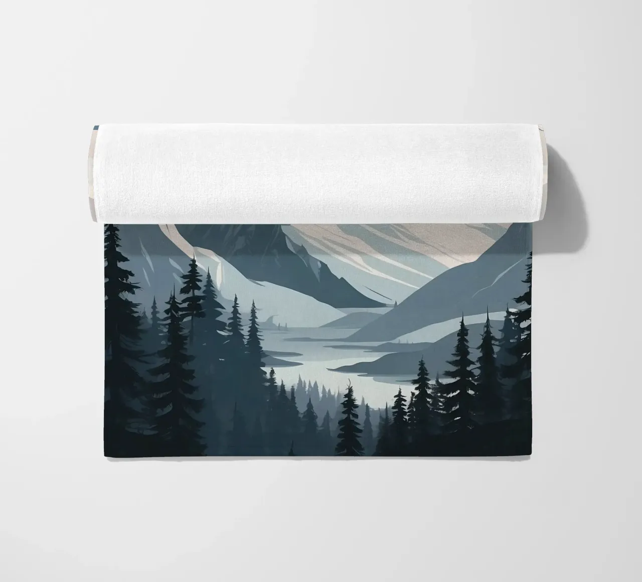 Catene montuose innevate sovrastano un lago tranquillo telo mare da DesignDoodle