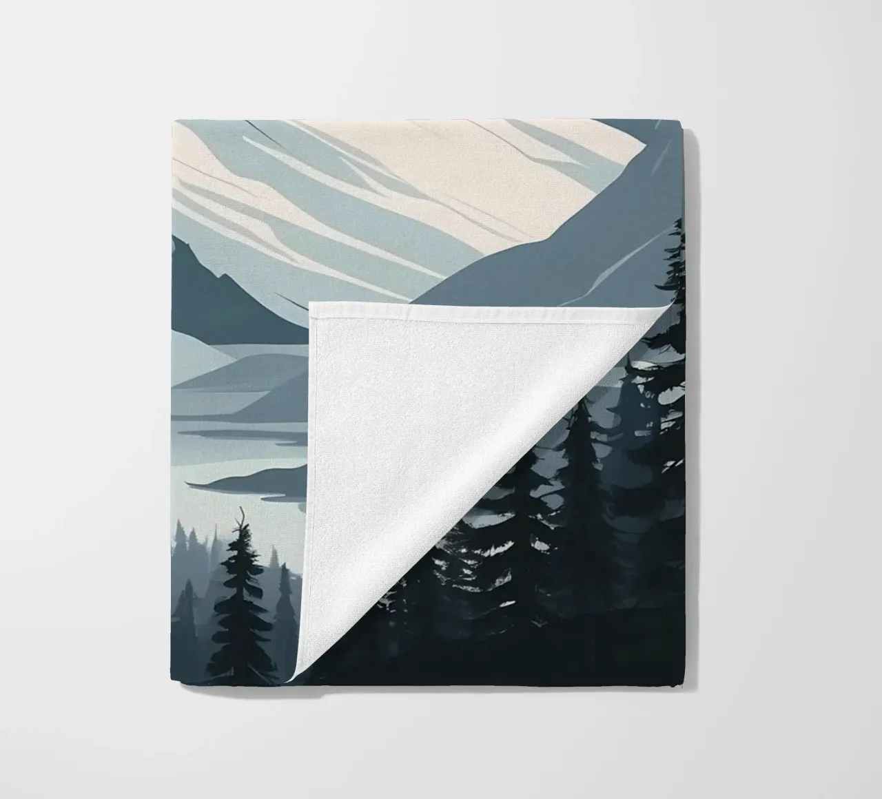 Catene montuose innevate sovrastano un lago tranquillo telo mare da DesignDoodle